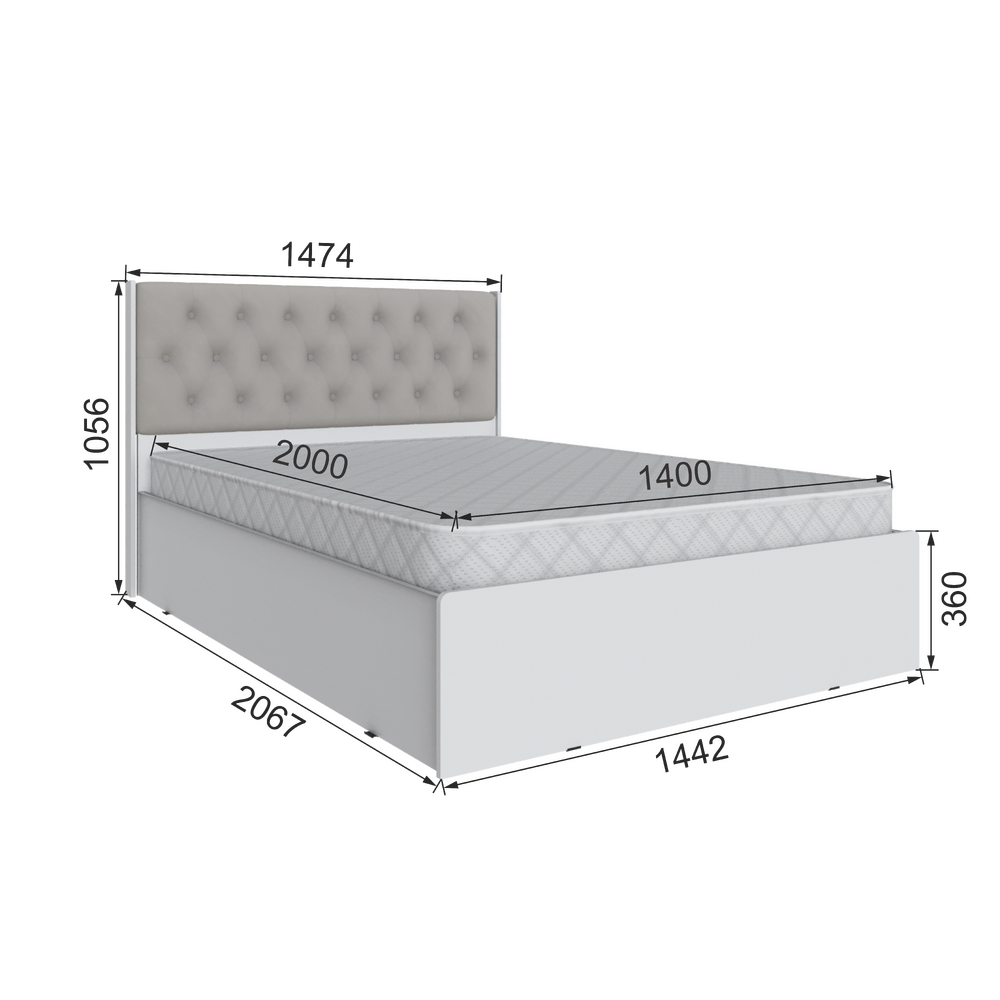 Мадрид Кровать 1.4 МД-2 с ортопедическим основанием изголовье РОМБ белый